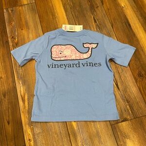 Vineyard Vines Blue Short Sleeve Tee with Pink Whale